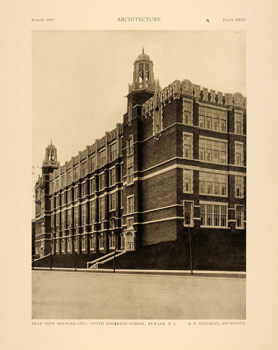 Newark Free Public Library, New Jersey, 1898, Howard & Cauldwell, Architects. newest Hand Colored, Original, Architecture, Vintage, Antique