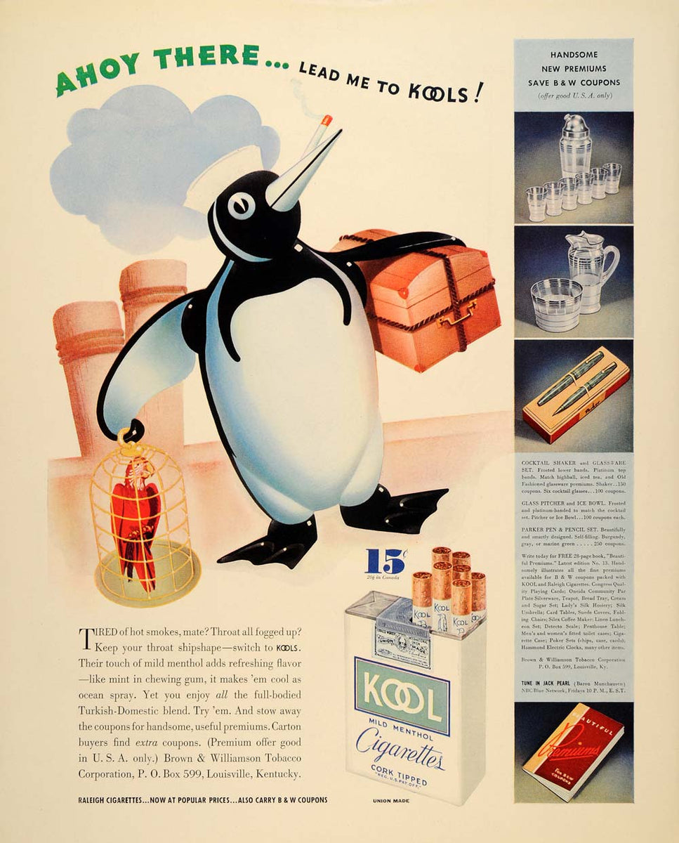 VINTAGE KOOL PENGUIN Cigarettes Tobacco Car hotsell Oil Porcelain Sign