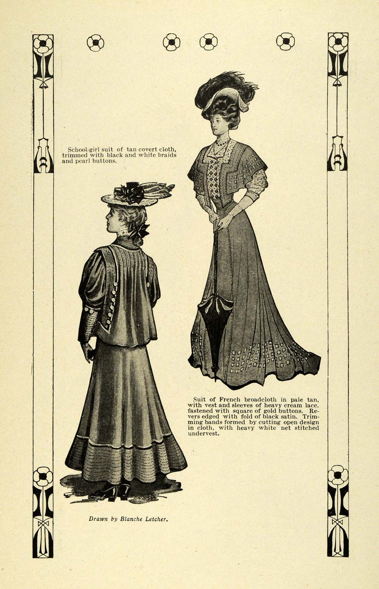 1907 Print Edwardian Fashion Women Dresses Gowns Hats Blanche Letcher ...