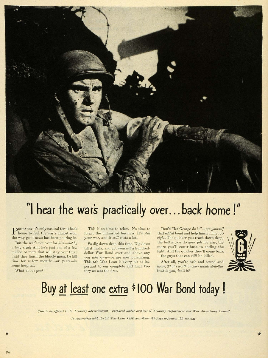 1944 Ad War Advertising Council Saving WWII Soldier Wartime $100