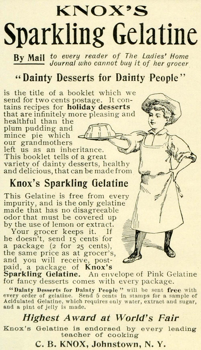 1897 Ad C. B. Knox Gelatine Desserts Mix Boy Chef Apron Mold Platter L