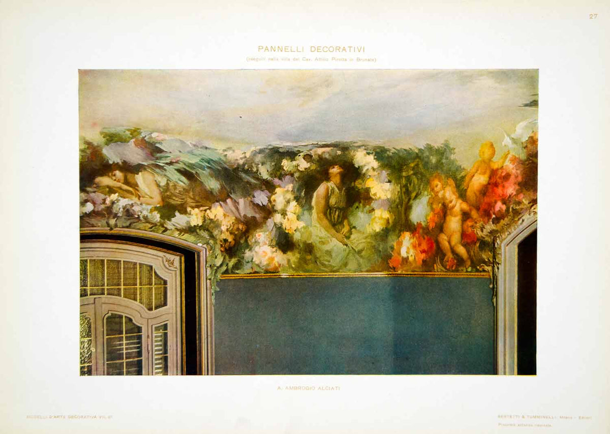 1917 Photolithograph Art Nouveau Painting Villa Brunate Ambrogio Alcia