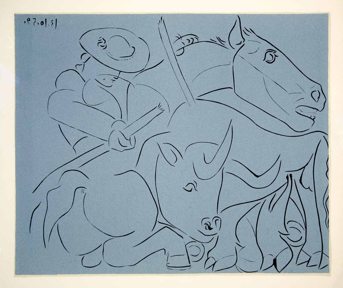 1963 Lithograph Picasso Bullfight Picador Broken Lance Bull Horse Lino