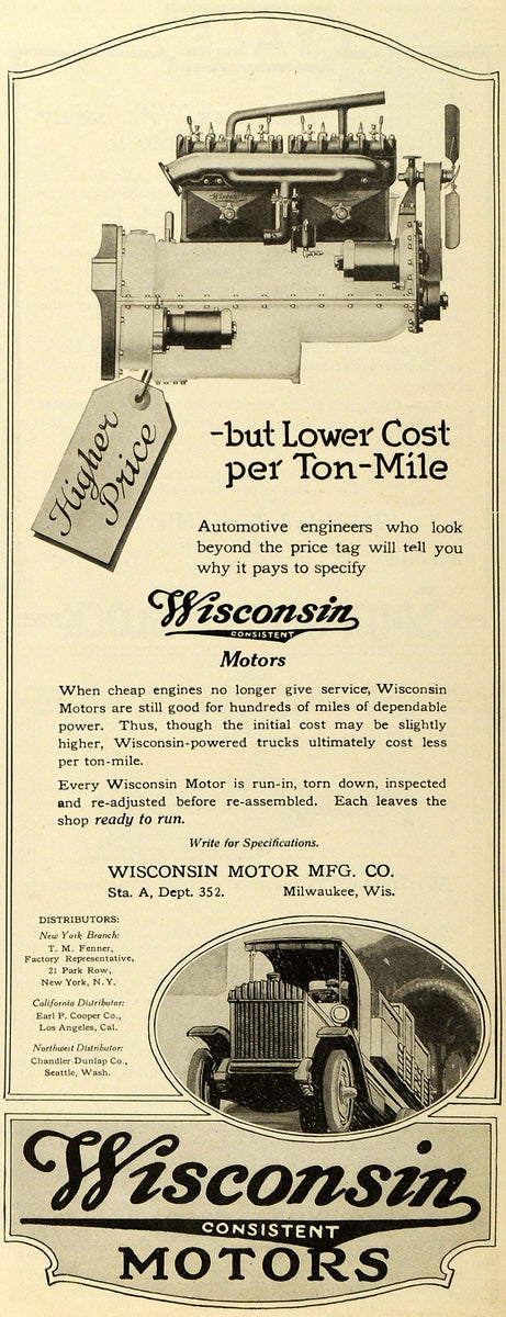 1920 Ad Vintage Engine Truck Vehicle Parts Wisconsin Motors Milwaukee