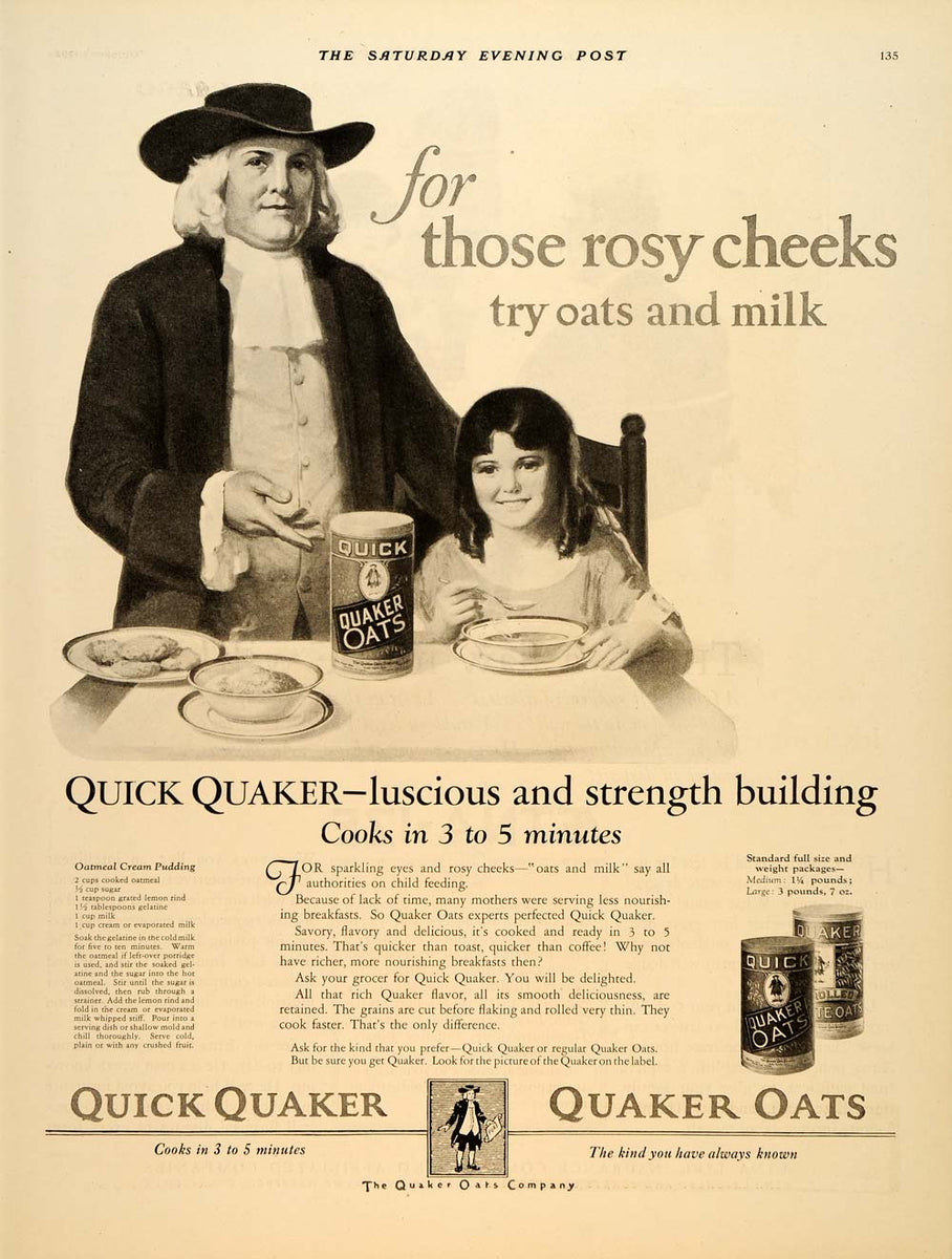 1924 Ad Quick Quaker Oats Man Milk Steaming Bowl Girl - ORIGINAL SEP4