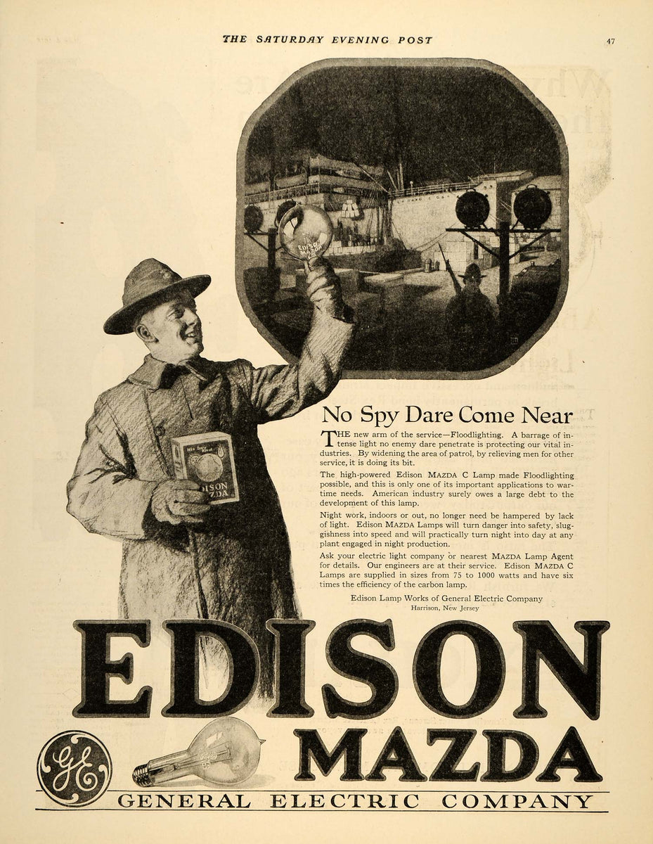 1918 Ad Edison Mazda General Electric Bulb Lamp Carbon