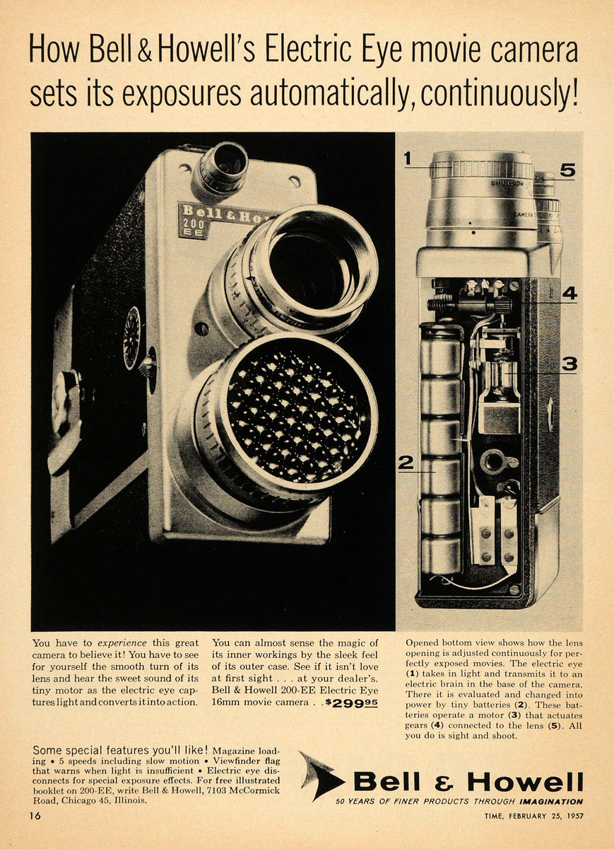 1957 Ad Bell Howell Electric Eye Movie Camera Pricing - ORIGINAL