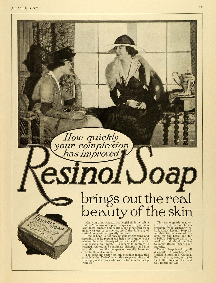 1918 Ad Resinol Soap Skin Care Ointment Complexion Medication Hair Sha –  Period Paper Historic Art LLC