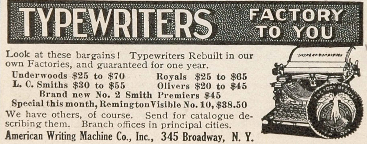 1916 Original Ad Office Desk Typewriter American Writing Machine Company