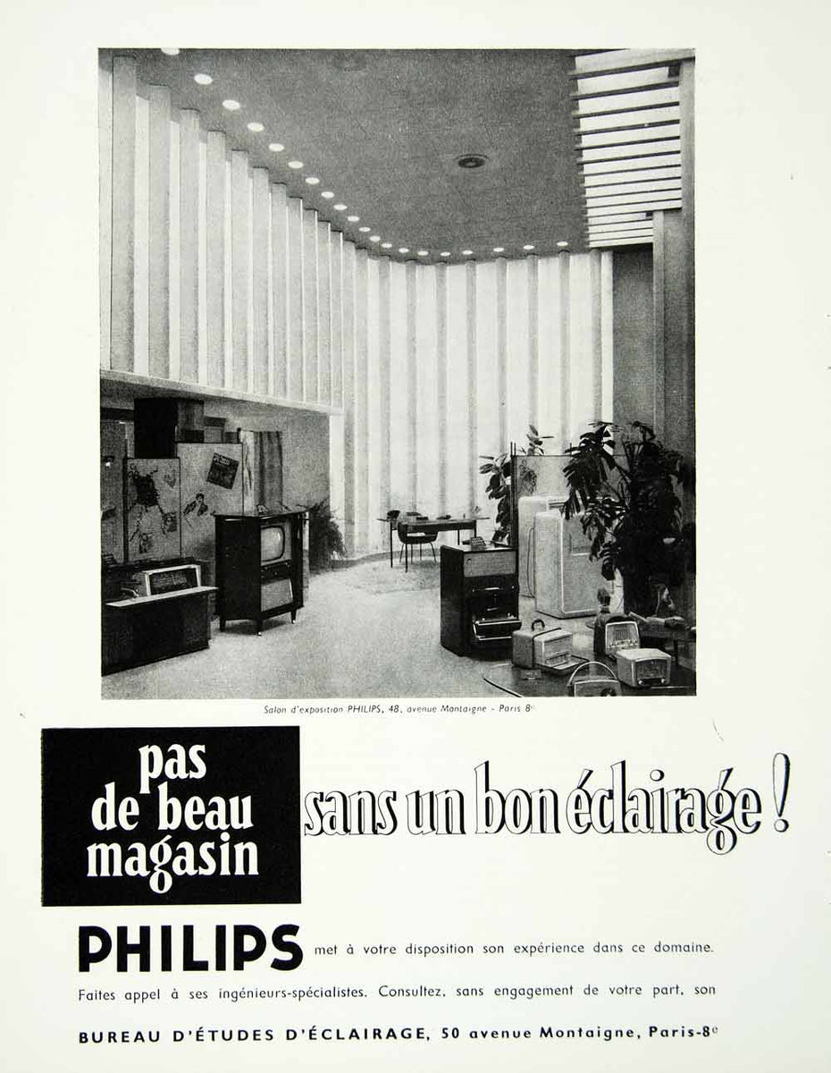 1957 Ad Philips Lighting French Electricity 48 Ave Montaigne