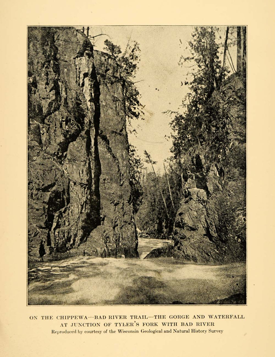 1920 Print MI Chippewa Falls Gorge Waterfall Bad River ORIGINAL