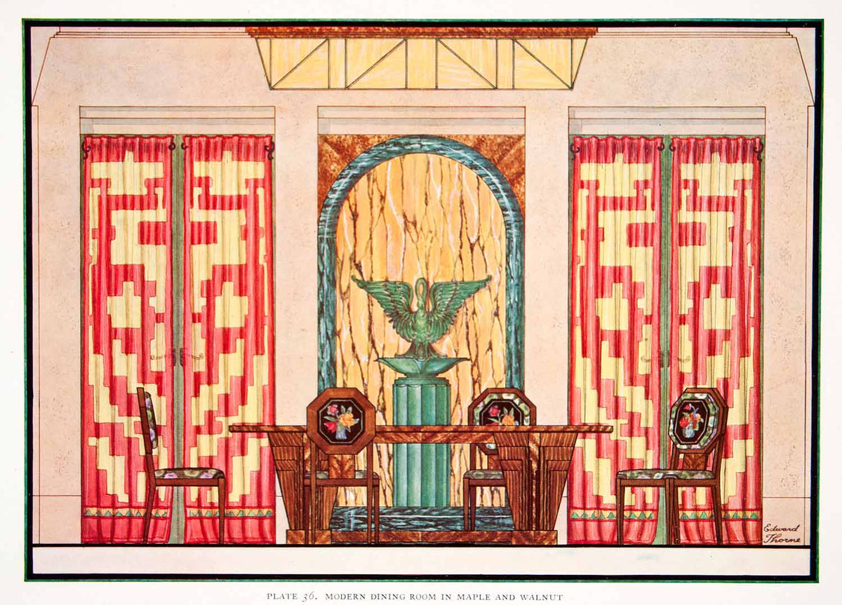 1929 Color Print American Colonial Living Room Drapery Cornice Edward –  Period Paper Historic Art LLC