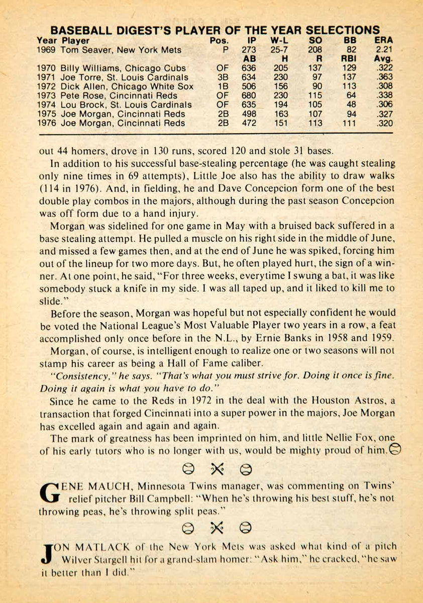 1976 Article MLB Baseball Sports Memorabilia Joe Morgan Cincinnati Red –  Period Paper Historic Art LLC