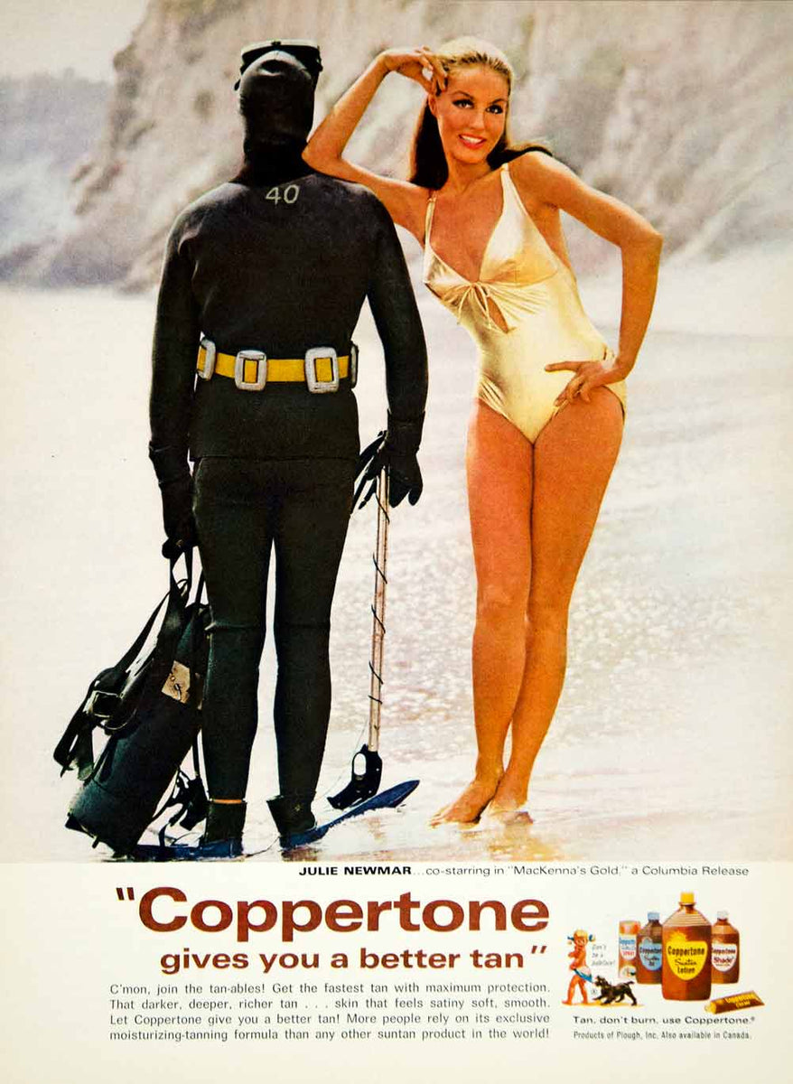 1968 Ad Coppertone Suntan Lotion Julie Newmar Actress Scuba Diver Sun –  Period Paper Historic Art LLC