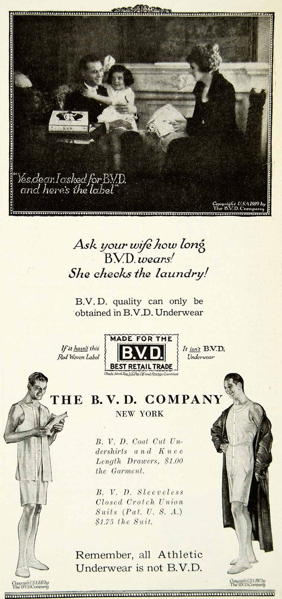 1917 Ad B. V. D. Men's Undergarments Underwear Fashion - ORIGINAL HST1 –  Period Paper Historic Art LLC
