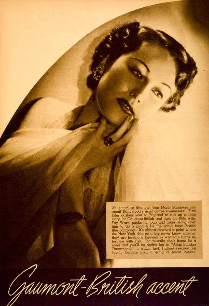 1935 Rotogravure Vina Fay Wray Portrait Movie Film Actress King Kong Y –  Period Paper Historic Art LLC