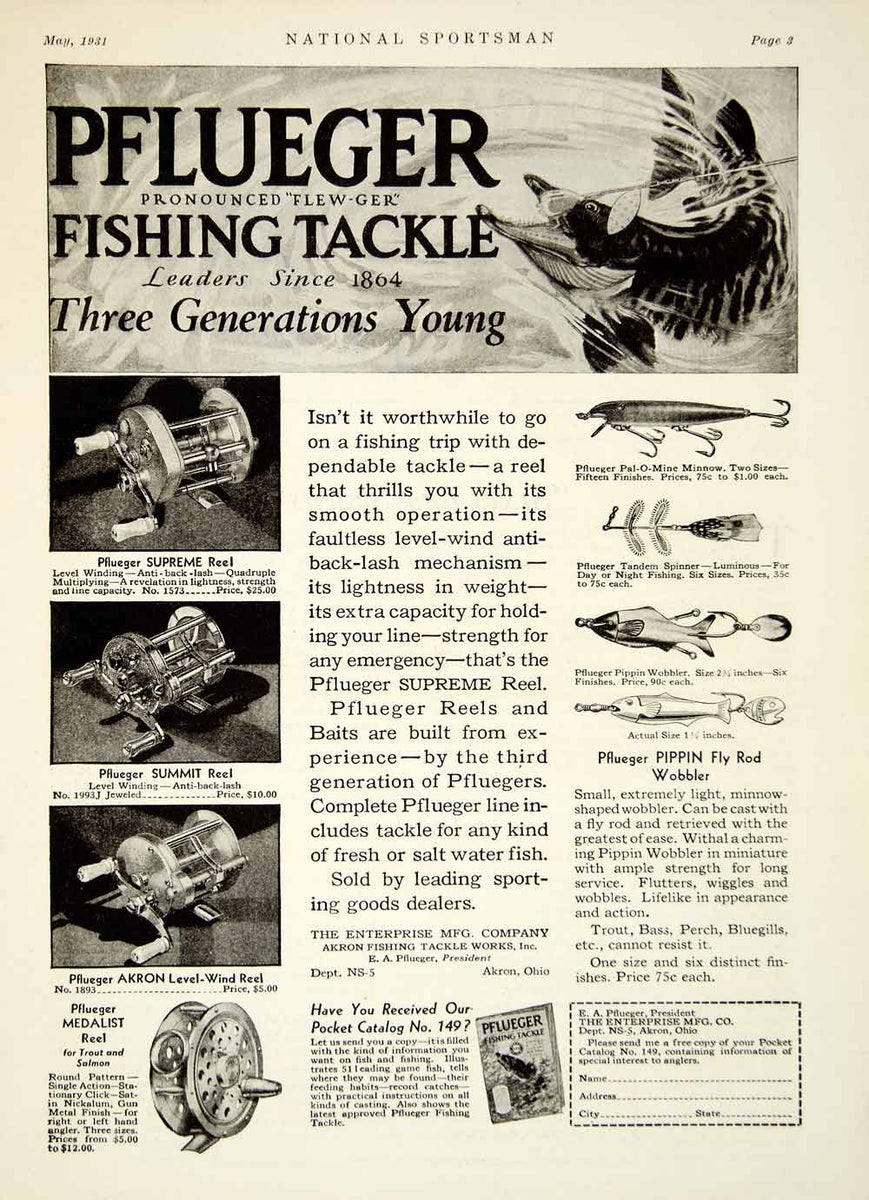 Vintage Fishing Tackle Print Rod Hooks Lure Angling Posrer