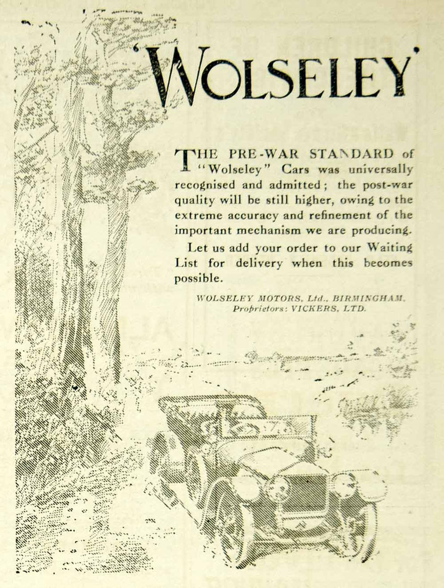 1916 Ad Vintage Wolseley Automobile Touring Car British Auto WWI Warti