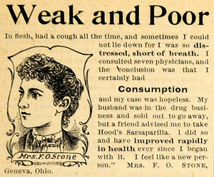 1893 Ad Weak Poor Hood's Sarsaparilla F. O. Stone Geneva Ohio Medical AAG1