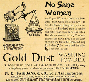 1892 Ad N. K. Fairbank Gold Dust Washing Powder Scale Household Cleaning AAG1