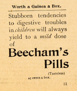 1893 Ad Beecham's Pills Children's Digestive Aid Pricing Worth a Guinea a AAG1