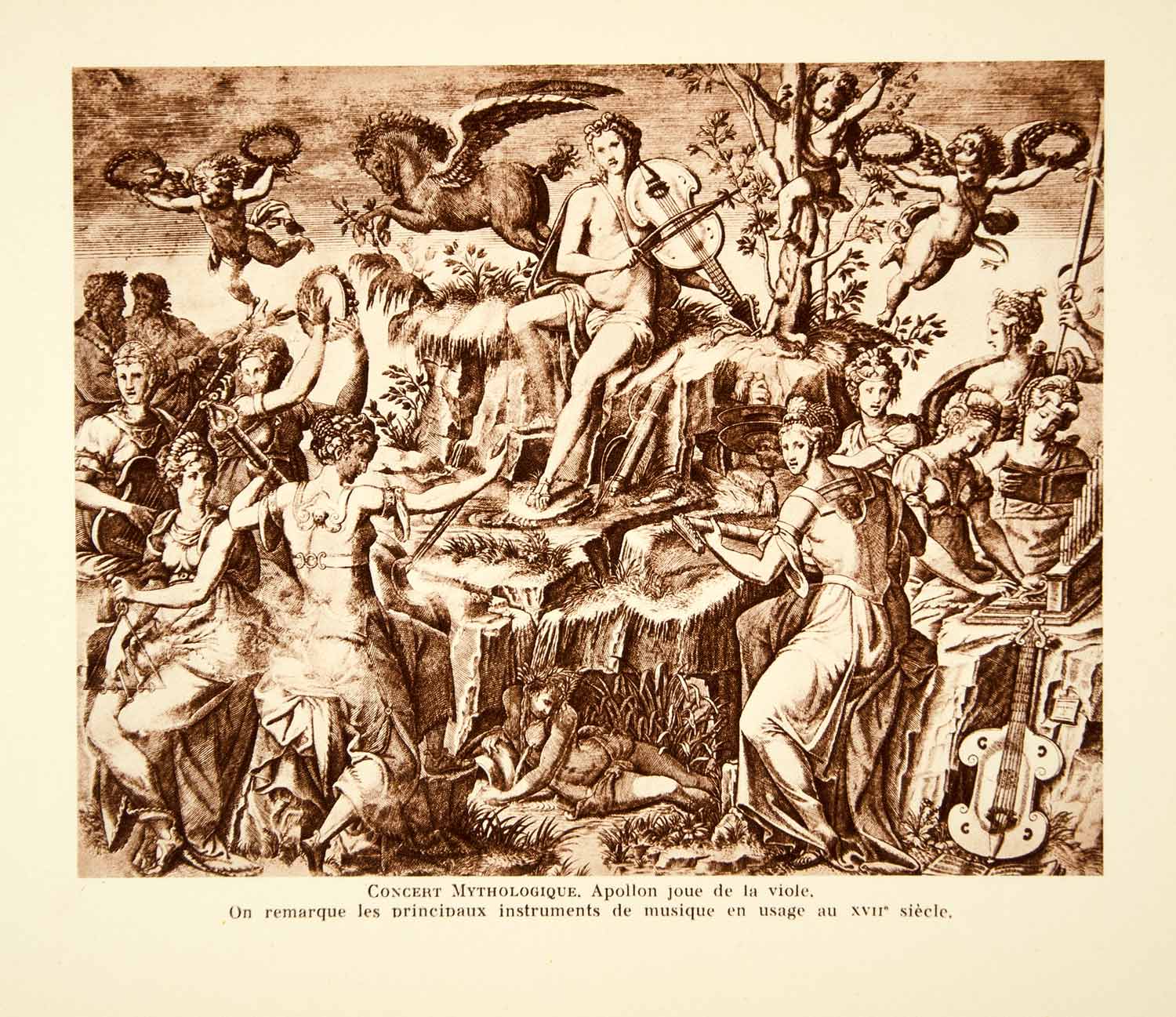 1932 Photolithograph Apollo Mythology Music Viola Instruments 17th Century AEC3