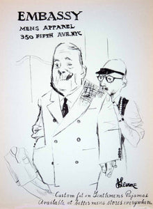 1954 Lithograph Jack Levine Art Embassy Mens Apparel NYC Tailor Custom AEFA2