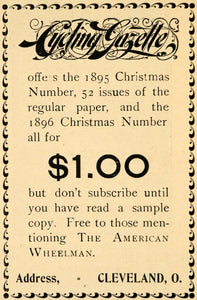 1896 Ad Cycling Gazette Cleveland Ohio Christmas Bike American Wheelman AMW1