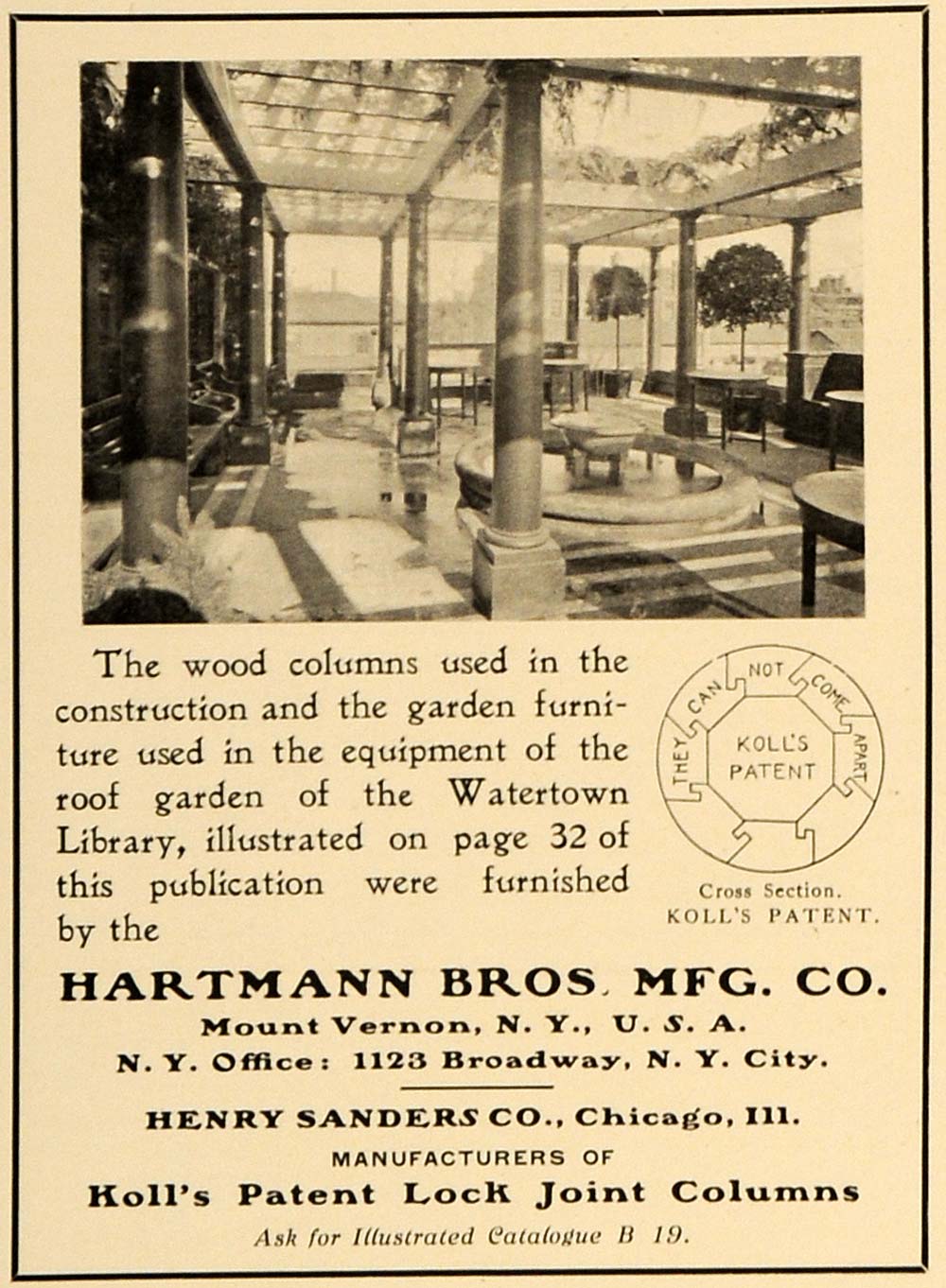 1905 Ad Watertown Library Hartmann Koll Lock Joint Column Architecture ARC3