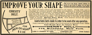 1904 Ad Henry Noll Obesity Belt Fat Reducer Shape Medical Quackery
