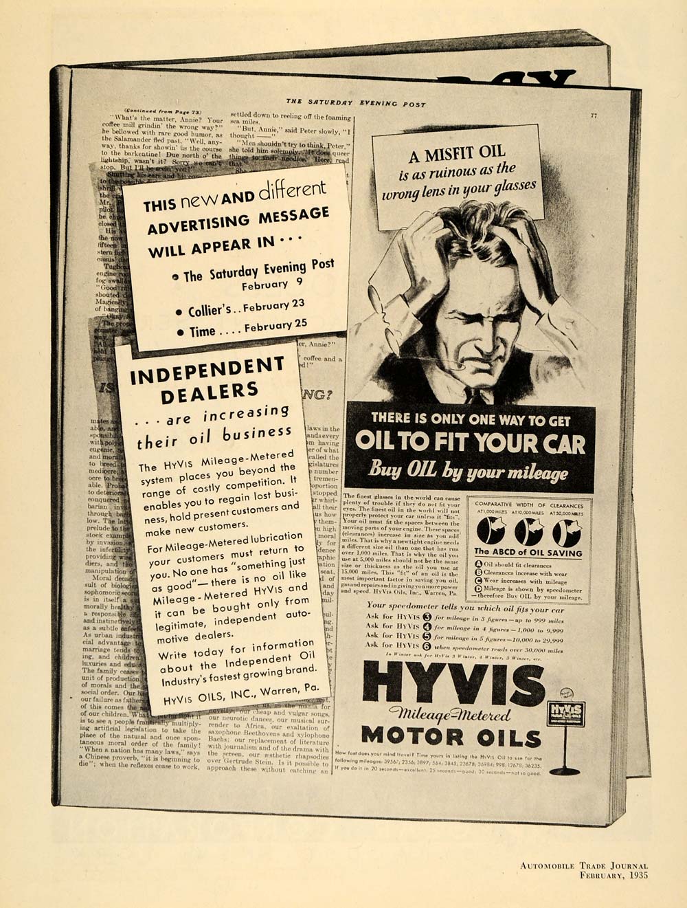 1935 Ad Hyvis Mileage Metered Motor Oils Inc. Warren - ORIGINAL ADVERTISING ATJ1