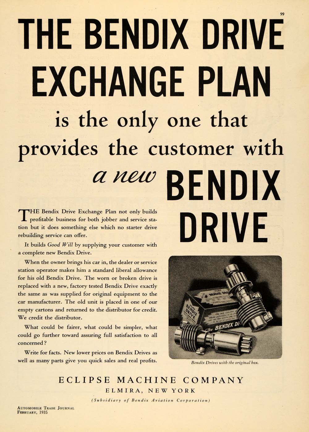 1935 Ad Bendix Drive Eclipse Machine Company Elmira Car - ORIGINAL ATJ1