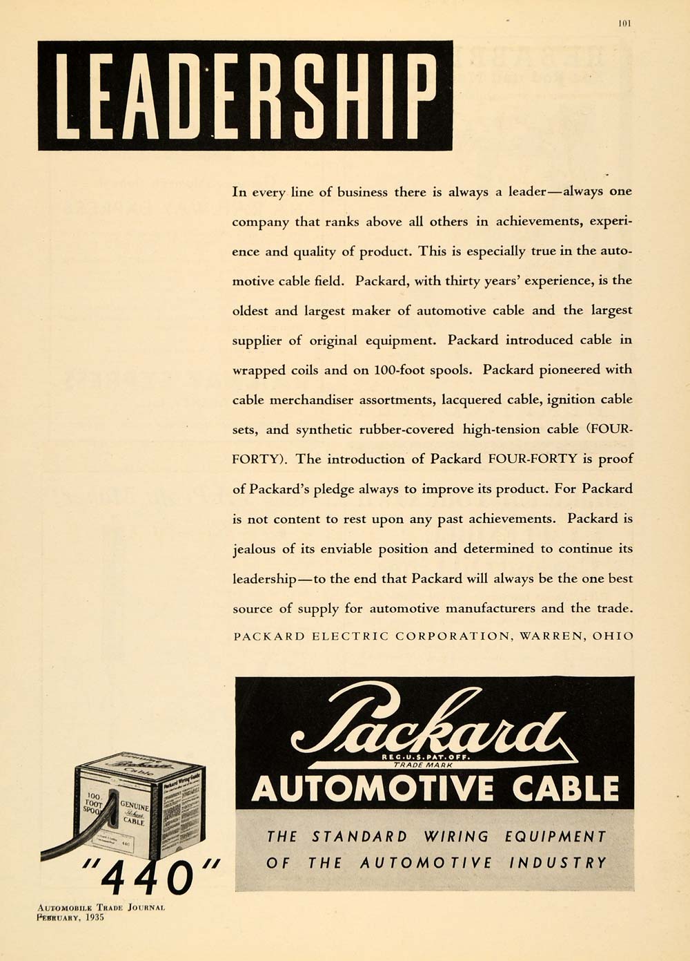 1935 Ad Packard Automotive Cable Wiring Equipment Parts - ORIGINAL ATJ1