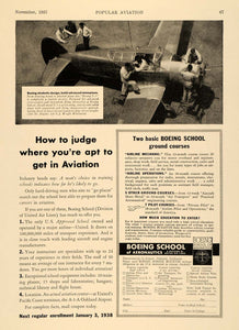 1937 Ad Boeing School Aeronautic Airline Mechanic Plane - ORIGINAL AV1