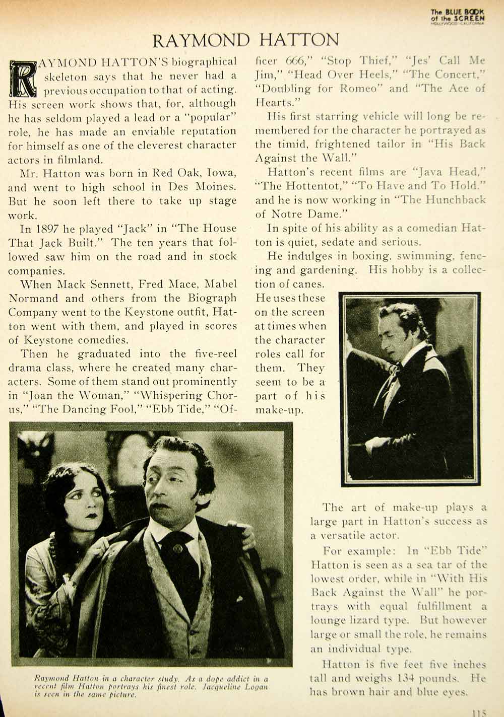 1923 Print Raymond Hatton Silent Film Character Actor Role Comedy Biography BBS1