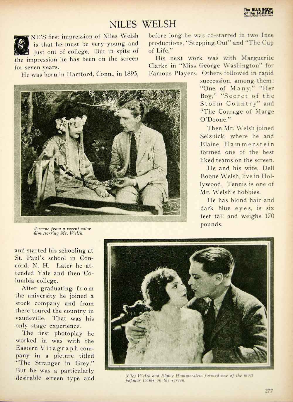 1923 Print Niles Welsh Silent Film Era Actor Movie Star Portrait Biography BBS1