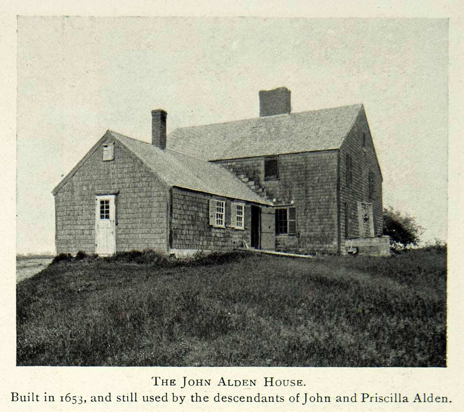 1902 Print John Alden House Duxbury Massachusetts Pilgrim Historic Site BVM1