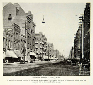 1903 Print Riverside Avenue Tacoma Washington Street Cityscape Historic BVM1