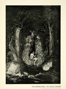 1928 Print Nude Forest Woman Figure Waldmarchen Hugo Grimm Nature Scenery CA1