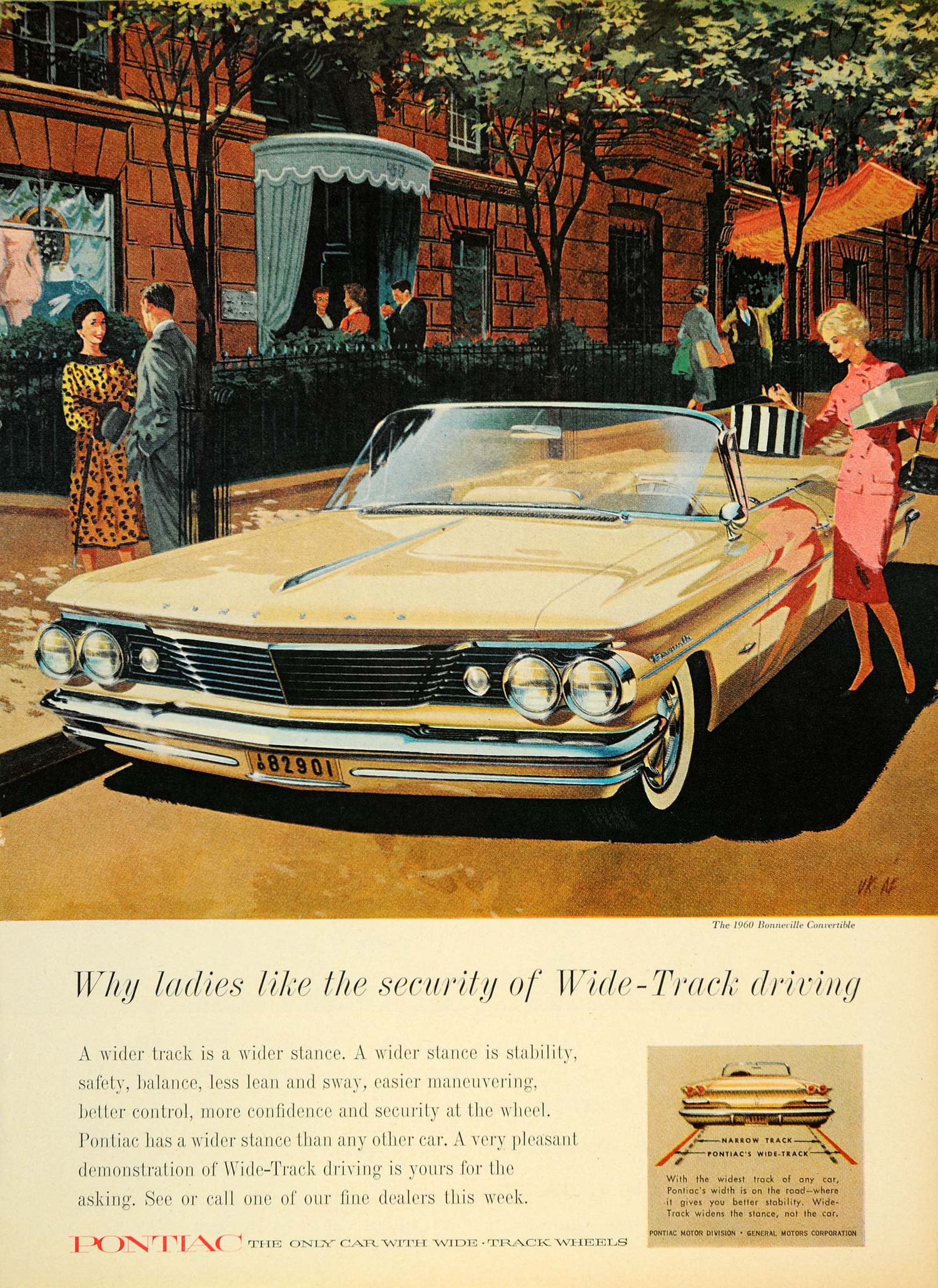 1960 Ad Tan Pontiac Bonneville Convertible Shopping - ORIGINAL ADVERTISING CARS7