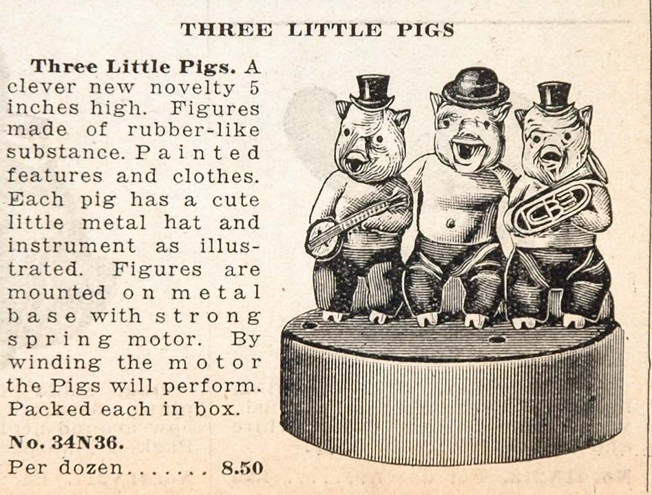 1934 Print Ad THREE LITTLE PIGS Musical Toy Figures - ORIGINAL ADVERTISING CAT2