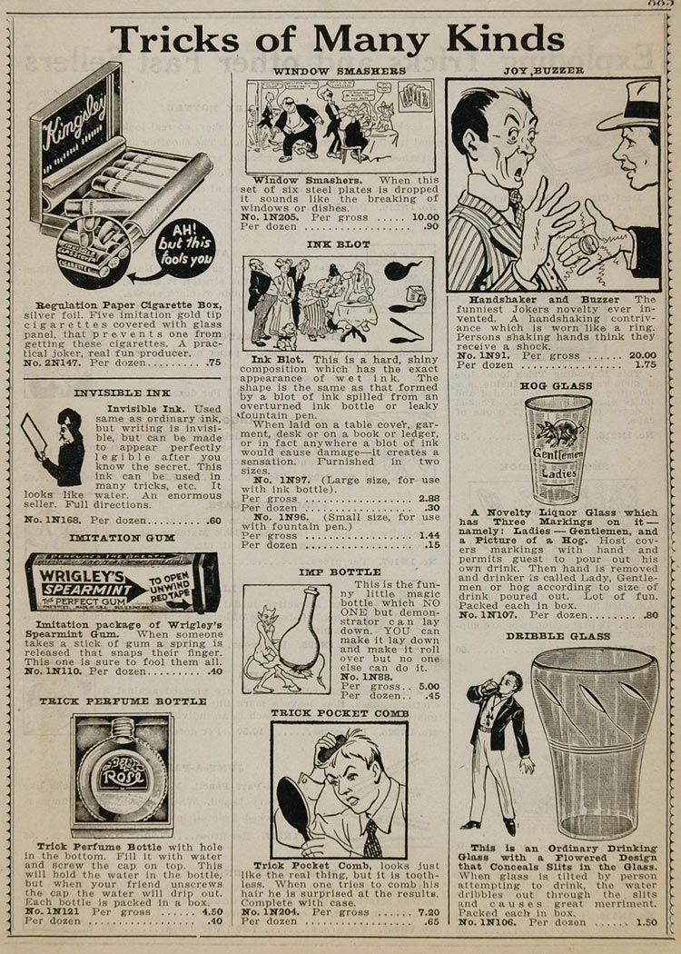 1934 Ad Tricks Practical Jokes Joy Buzzer Dribble Glass - ORIGINAL CAT2