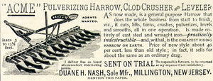 1893 Ad Acme Pulverizing Riding Harrow Clod Crusher Leveler Farm Machinery CCG1