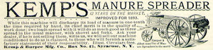 1893 Ad Kemp Burpee Manure Spreader Farm Machinery Syracuse NY Fertilizer CCG1