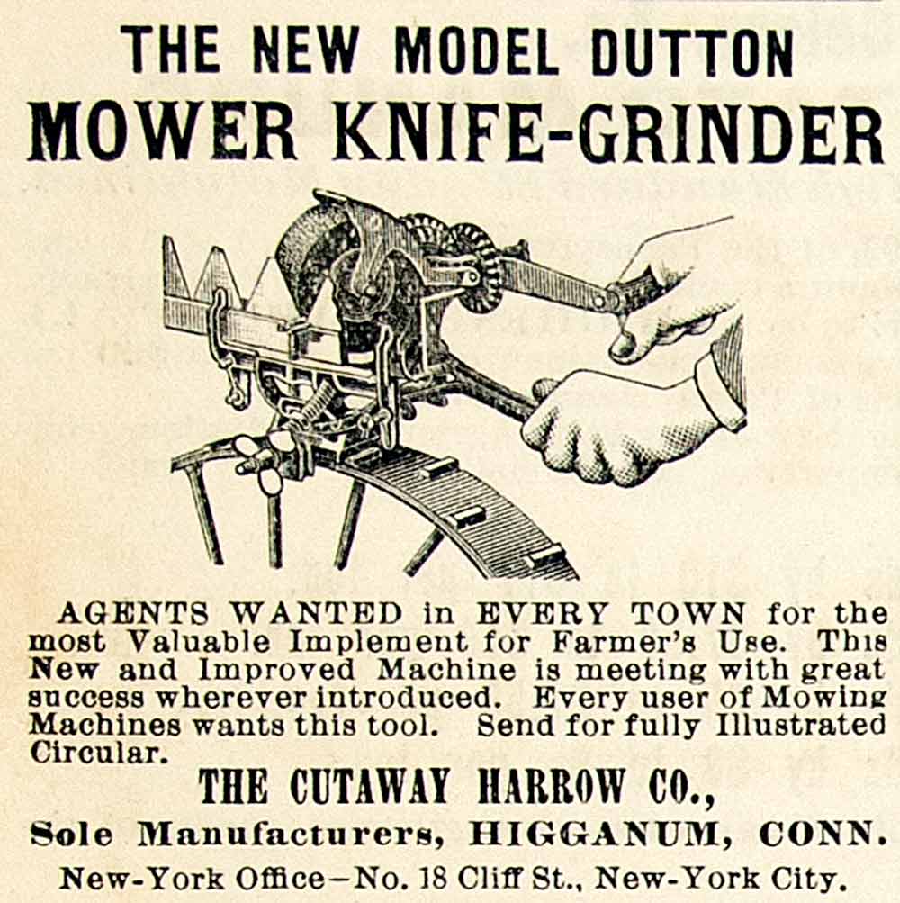 1893 Ad Cutaway Harrow Dutton Mower Knife Grinder Farm 18 Cliff Street NY CCG1