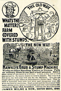 1893 Ad Hawkeye IXL Grub Stump Machine James Milne Farm Machinery Timber CCG1