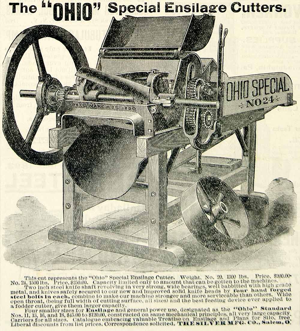 1893 Ad Ohio Special Ensilage Cutter Farm Machinery Silver Fodder CCG1