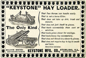 1893 Ad Keystone Hay Loader Farming Horse Team Agriculture Sterling IL CCG1