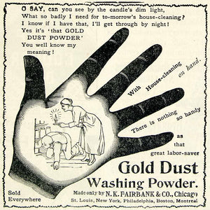 1893 Ad Gold Dust Washing Powder NK Fairbank Candle Hand Palm House CCG1