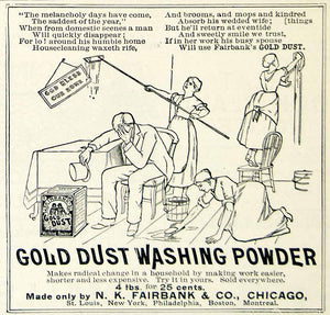 1893 Ad Gold Dust Washing Powder NK Fairbank Maid Housekeeping Clean Scrub CCG1